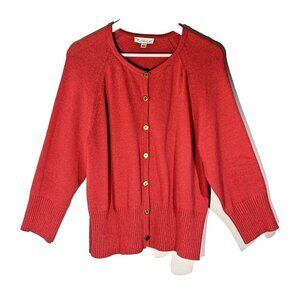 ❤️ST JOHN SPORT LARGE Red Corp Core Gold Buttons Wool Blend Rib Cardigan Sweater